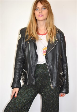 VINTAGE 70S BLACK LEATHER OVERSIZED MOTORCYCLE BIKER JACKET
