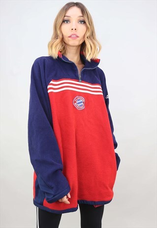 VINTAGE OVERSIZED 1/4 ZIP PULL OVER ADIDAS FC BAYERN FLEECE