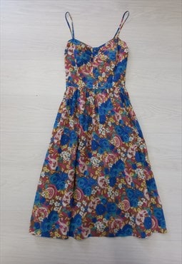 80's Vintage St Michael Dress Blue Multi Floral