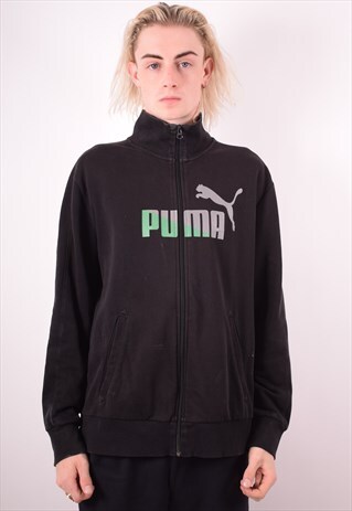 PUMA MENS VINTAGE TRACKSUIT TOP JACKET LARGE BLACK 90S