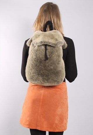 VINTAGE 90S FAUX FUR RABBIT BACKPACK RUCKSACK