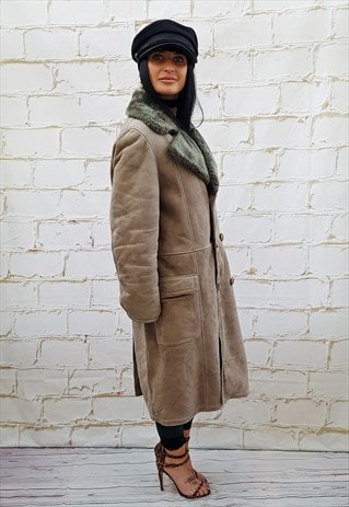 VINTAGE GREEN SHEEPSKIN/SUEDE COAT
