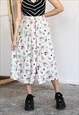 VINTAGE 80S MIDI ROMANTIC FLORAL BUTTON UP FRONT FLARE SKIRT