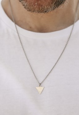 Triangle chain necklace for men silver geometric pendant him