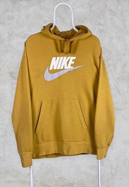 Vintage Yellow Nike Hoodie Spell Out Centre Swoosh Medium