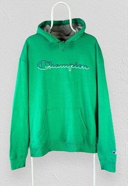 Vintage Champion Green Hoodie Pullover Spell Out Mens XL