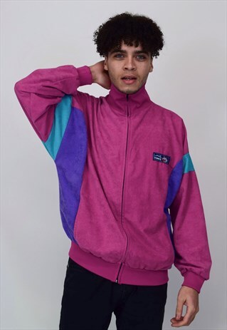VINTAGE 90'S PINK PURPLE & TEAL ZIP UP JACKET