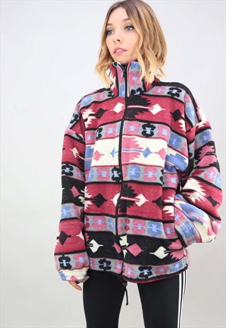 VINTAGE 90S OVERSIZED PATTERNED FLEECE JACKET