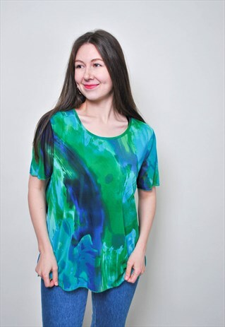 MULTICOLOR 90S BLOUSE, WOMEN PULLOVER ABSTRACT SHIRT