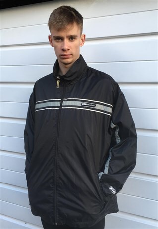 MENS VINTAGE REEBOK JACKET SHOWERPROOF TOP BLACK RAIN COAT