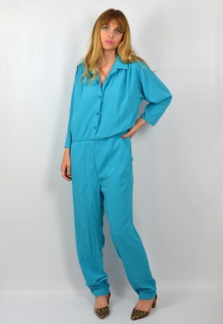VINTAGE 90S TURQUOISE BLUE FESTIVAL JUMPSUIT OVERALLS