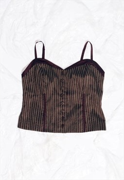 Vintage Y2K Corset Top in Grey and Maroon Striped