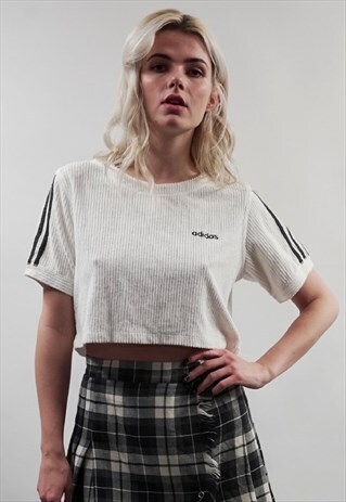 VINTAGE 80'S ADIDAS CROP WHITE RIB FLANNEL T-SHIRT