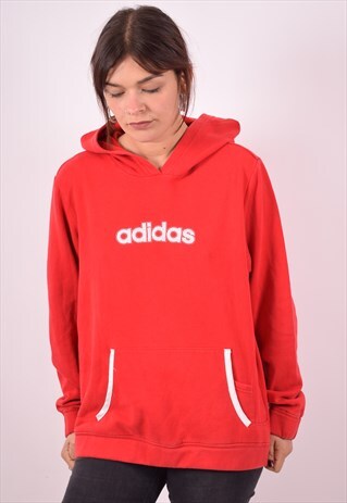ADIDAS WOMENS VINTAGE HOODIE JUMPER XL RED 90S