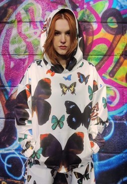 Butterfly hoodie handmade y2k cartoon emoji pullover white