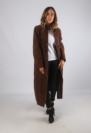 VINTAGE SHEEPSKIN SUEDE SHEARLING COAT LONG UK 14 - 16 (K9BP