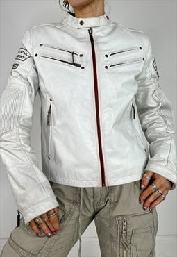 Vintage Y2k Leather Jacket Biker Racer Zip Up 90s Streetwear
