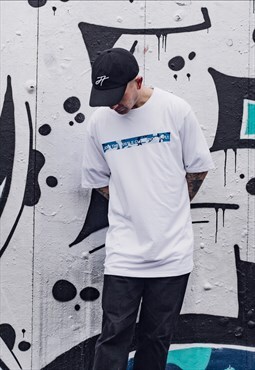 White Oversized Camo Box Logo Streetwear T-Shirt