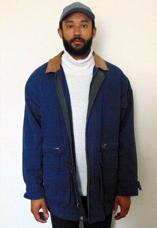 90S CLASSIC FADED BLUE FLANNEL LINED CHORE JACKET LARGE