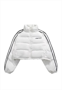 Cropped bomber jacket utility puffer grunge coat in white