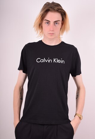 CALVIN KLEIN MENS VINTAGE T-SHIRT TOP SMALL BLACK 90S