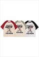 ANIME PRINT RAGLAN T-SHIRT JAPANESE CARTOON TEE IN RED CREAM