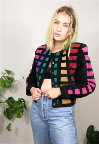80S VINTAGE COLORFUL LEATHER JACKET