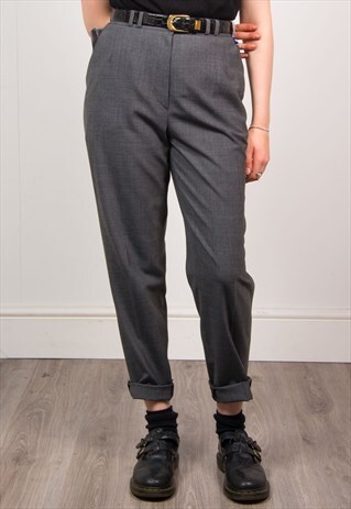 VINTAGE 90'S DARK GREY SMART HIGH WAIST TROUSERS