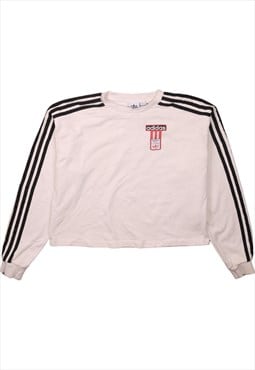 Adidas 90's Striped Sleeves Crew Neck Sweatshirt Small Beige