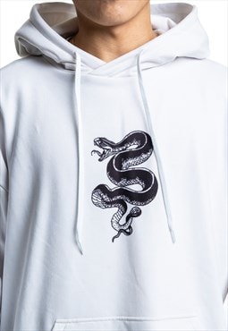 Custom snake dtg print white hoodie with pocket