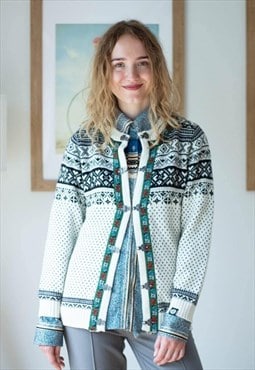 White fairisle knitted wool cardigan