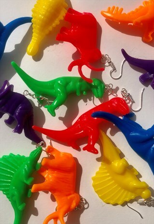 HANDMADE UNISEX FUNKY FESTIVAL BLOCK COLOUR DINOSAUR EARRING