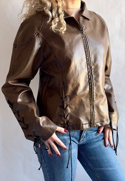 Incredible Faux Leather Jacket with Lace Up Details