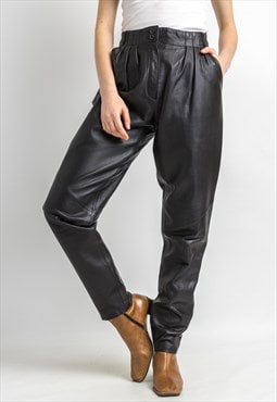 80s Vintage High Waisted Leather Woman Pants 5877