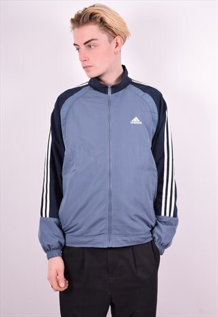 ADIDAS MENS VINTAGE TRACKSUIT TOP JACKET MEDIUM BLUE 90'S