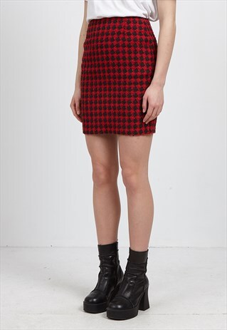 VINTAGE BLACK RED PROMOD CHECKERED MINI PENCIL SKIRT