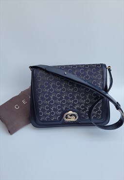 Vintage Celine Navy Blue Horse Carriage Shoulder Bag. 
