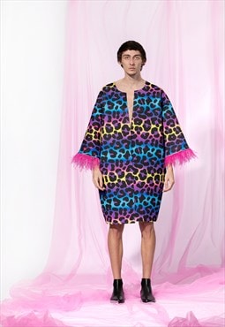 Unisex Neoprene Coat,Rainbow Animal Print Leopard coat