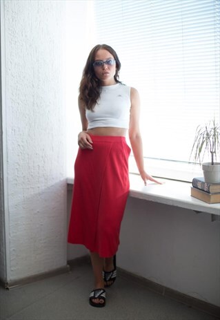 VINTAGE 80'S KNITTED RED FRONT SLIT MIDI SKIRT