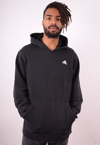 ADIDAS MENS VINTAGE HOODIE JUMPER XL BLACK 90S