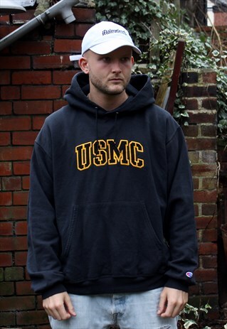 VINTAGE BLACK CHAMPION HOODIE LARGE
