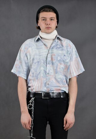 MENS VINTAGE SHORT SLEEVE, ABSTRACT PRINT, BUTTON UP SHIRT