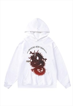 Dragon hoodie Japanese pullover snake top Anime jumper white