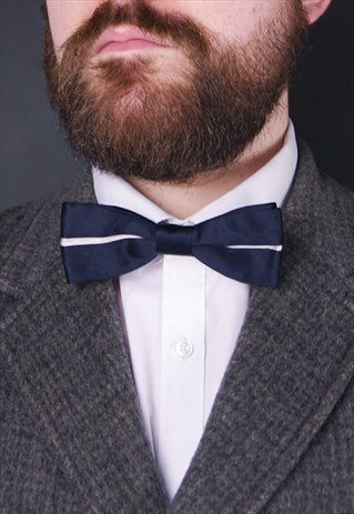 VINTAGE BLUE AND SILVER STRIPE BOW TIE