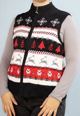 Vintage Christmas  Cardigan Vest in Red L