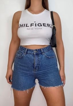 Reworked Tommy Hilfiger White Spell Out Crop Top