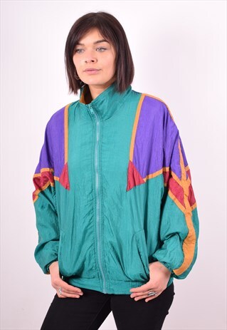 WOMENS VINTAGE TRACKSUIT TOP JACKET LARGE GREEN 90S