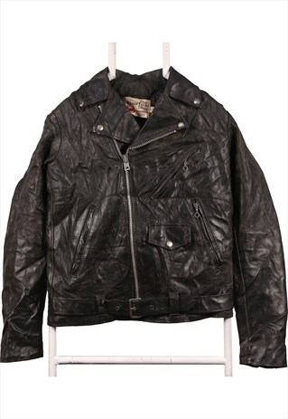 VINTAGE 90'S THE LEATHER SHOP LEATHER JACKET ZIP UP BLACK