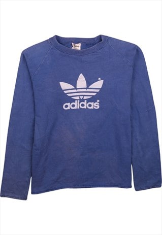 Vintage 90's Adidas Sweatshirt Spellout Crew Neck Blue