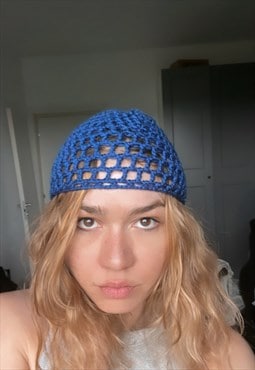 Hand Made Navy Blue Cotton Crochet Beanie